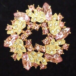 Pink & Cream Rhinestone Wreath Brooch